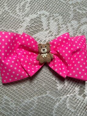 🫶Pink Polka Dot Bow Hair Clip with Teddy Center